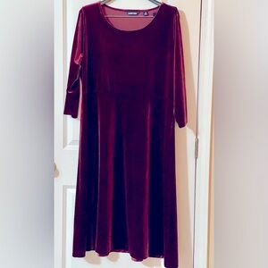 Lands’ End Wine Color Velour Dress Sixe 1X